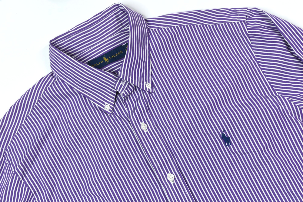 Ralph Lauren Shirt Mens 16 Purple White Stripe Long Sleeve Button-Down